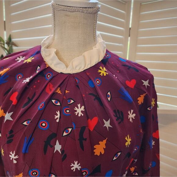 SANDRO ROXANA BURGANDY 100 SILK DRESS WITH REMOVABLE COLLAR SIZE 2 - Picture 5 of 9